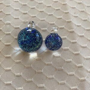 Hand Blown Glass Pendants - Blue Iridescent - lot of 2 ea.